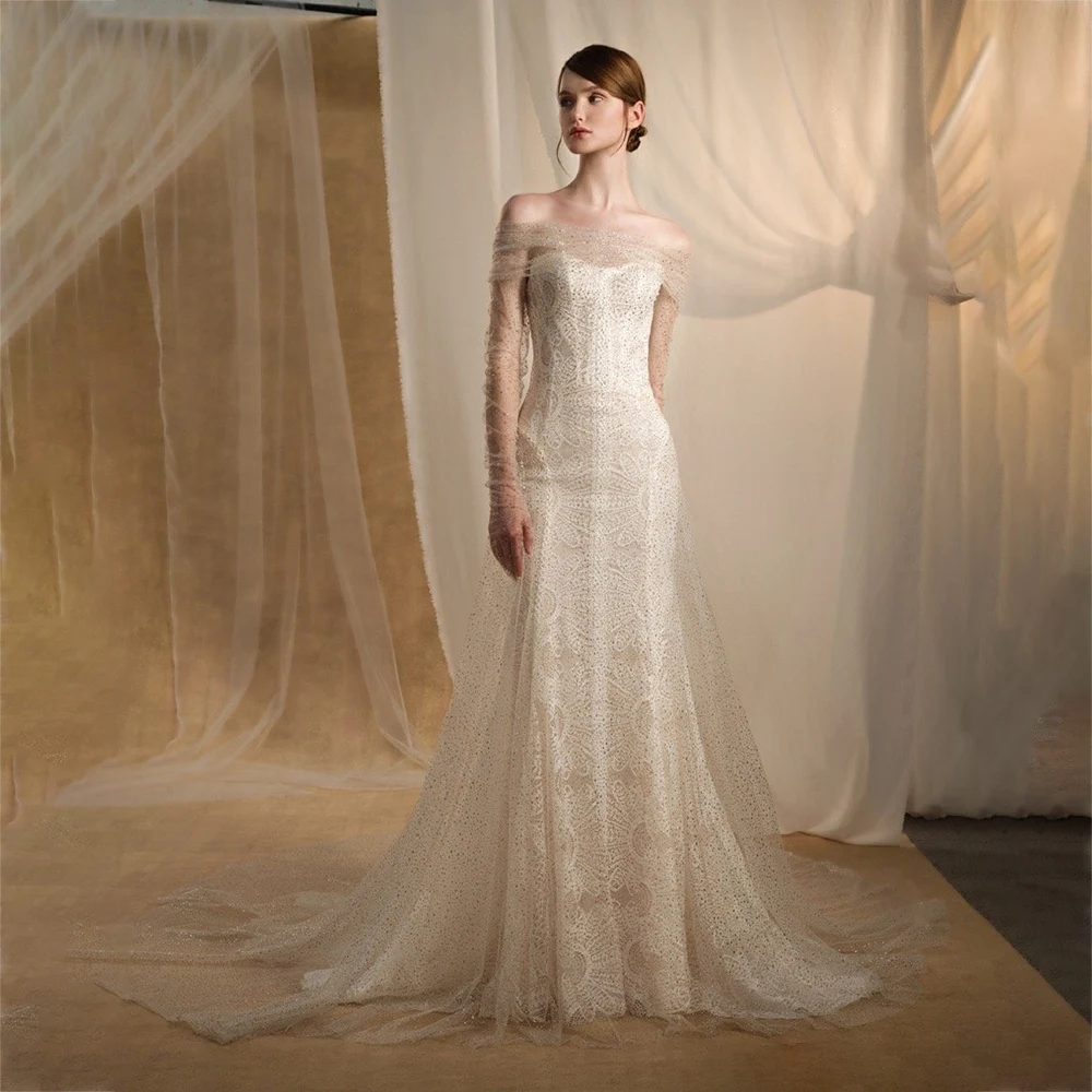 UETEEY Mermaid Wedding Dress Off Shoulder Long Sleeves Bride Gown Shiny Tulle Buttons Back Sweep Train Vestido De Novia 2022
UETEEY Mermaid Wedding Dress Off Shoulder Long Sleeves Bride Gown Shiny Tulle Buttons Back Sweep Train Vestido De Novia 2022