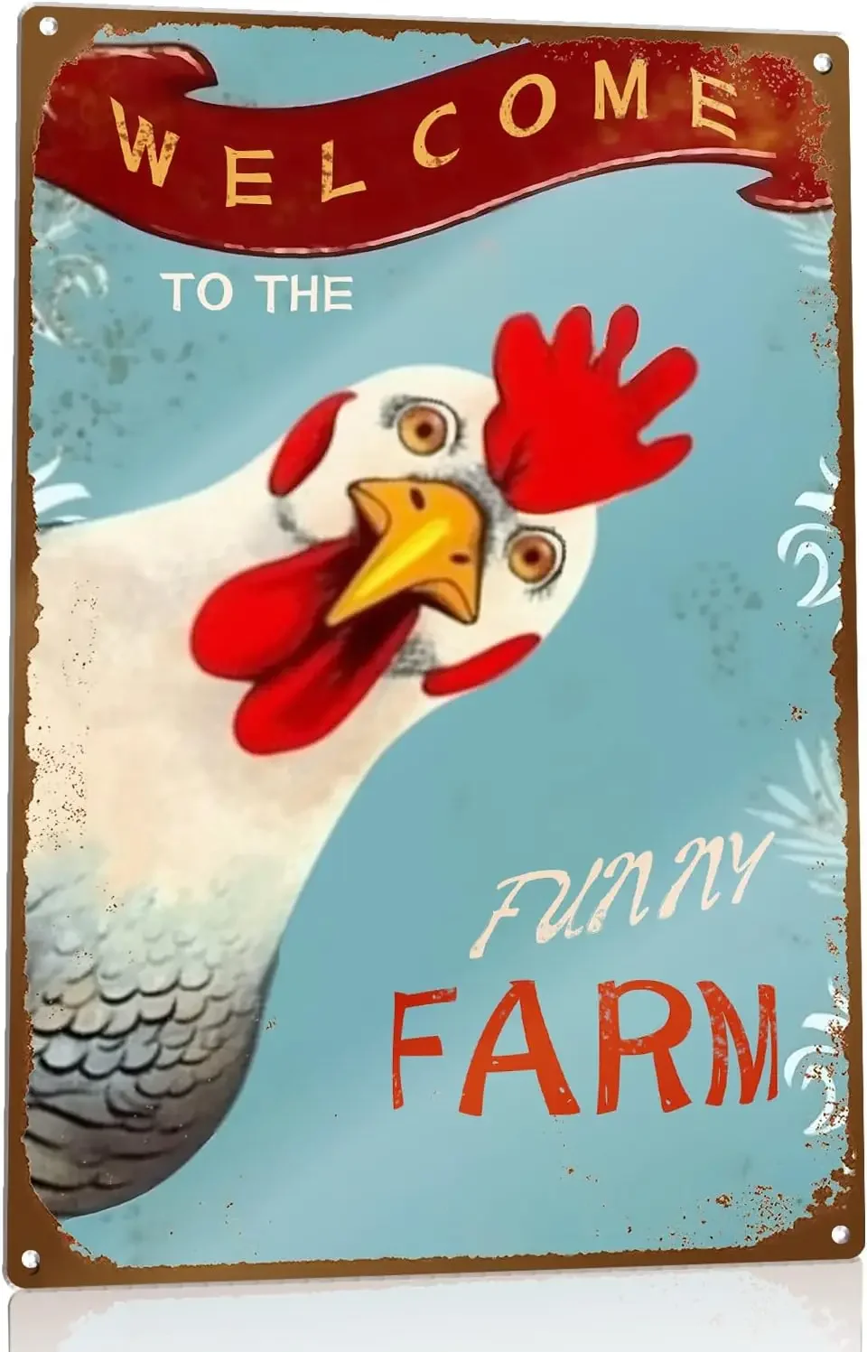 

Elevate Your Wall Decor with The Funny Farm Tin Sign - Featuring the Charming Country Cottage Chicken Coop Design, Ideal