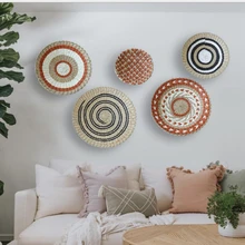 Creative Combination Wall Decoration Rattan Grass Weaving Straw Plate for Home Decor Livingroom Bedroom Background Decoration