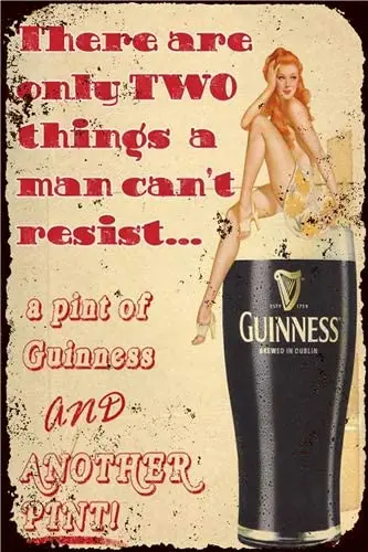 Vintage Metal Tin Sign Guinness Pin Up Girl Things Can't Resist for Home Bar Pub Kitchen Garage Restaurant Wall Deocr Signs
Vintage Metal Tin Sign Guinness Pin Up Girl Things Can't Resist for Home Bar Pub Kitchen Garage Restaurant Wall Deocr Signs