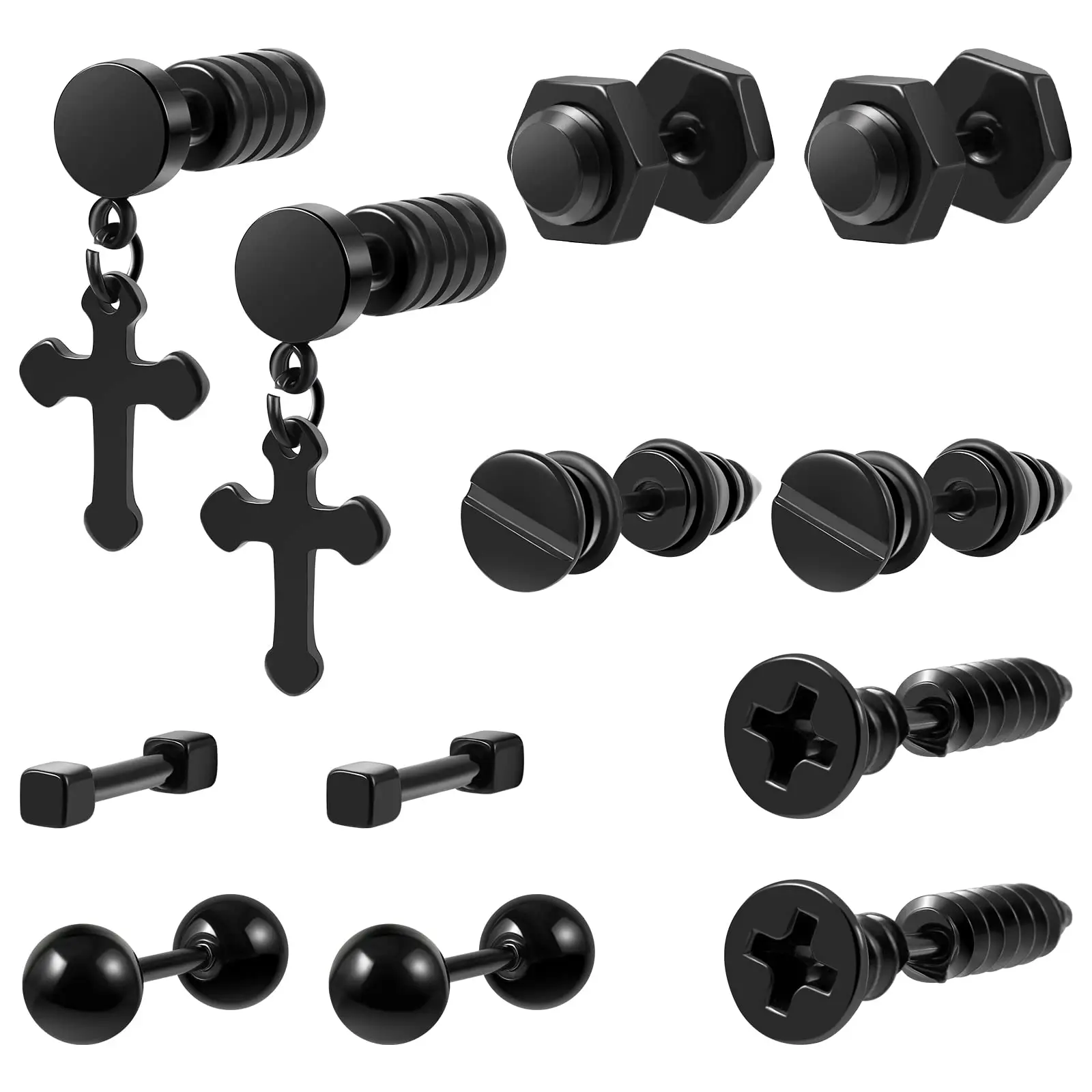 Stainless Steel Men's Screw Stud Earrings Punk Earrings 6 Pairs Fake Gauges Earring Stud Black Men's Women's Screw Earrings Sets
Stainless Steel Men's Screw Stud Earrings Punk Earrings 6 Pairs Fake Gauges Earring Stud Black Men's Women's Screw Earrings Sets