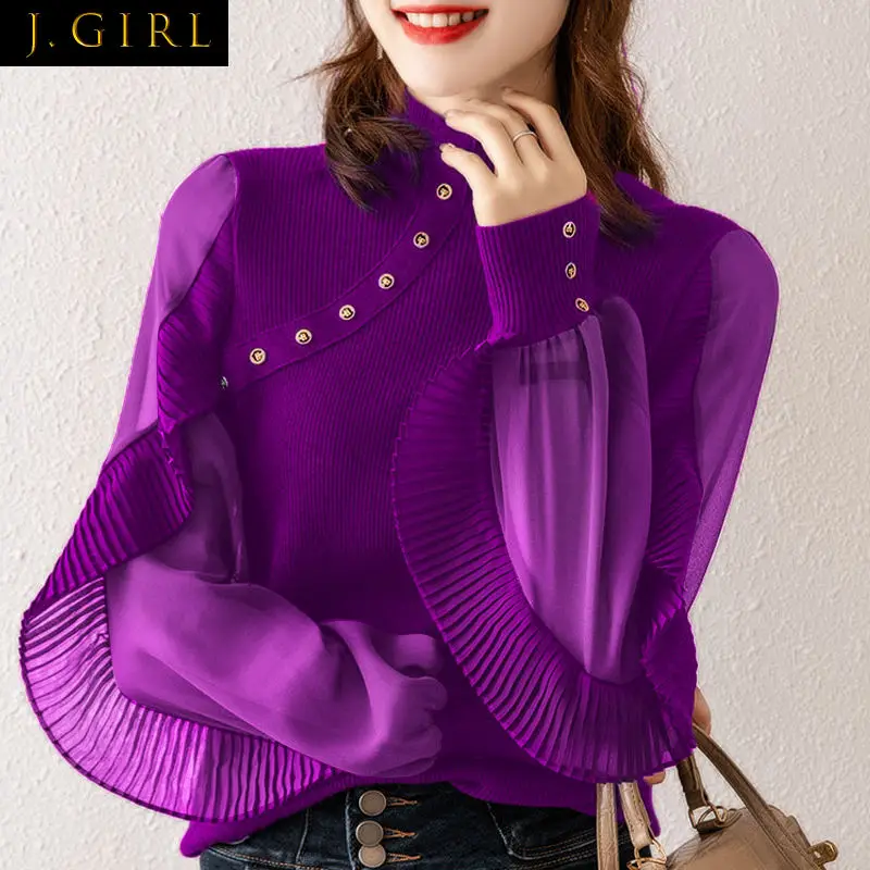Fashion Ruffles Spliced Knit Blouse Women's Clothing 2022 Spring New Streetwear Casual Button Long Lantern Sleeve Shirt Female
Fashion Ruffles Spliced Knit Blouse Women's Clothing 2022 Spring New Streetwear Casual Button Long Lantern Sleeve Shirt Female