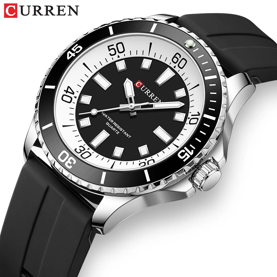 

CURREN Fashion Simple Silicone Bracelet Analog Quartz Watches for Men Luminous Hands 44mm Dial Wristwatch Male 8448