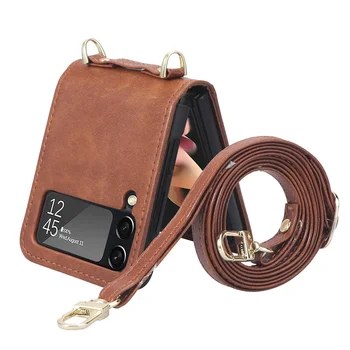 Luxury Crossbody 랜야드 Necklace Strap Shoulder Chain Heart Solid Color Case Samsung Galaxy Z Flip 5 Z Flip4 Z Flip3 Cover