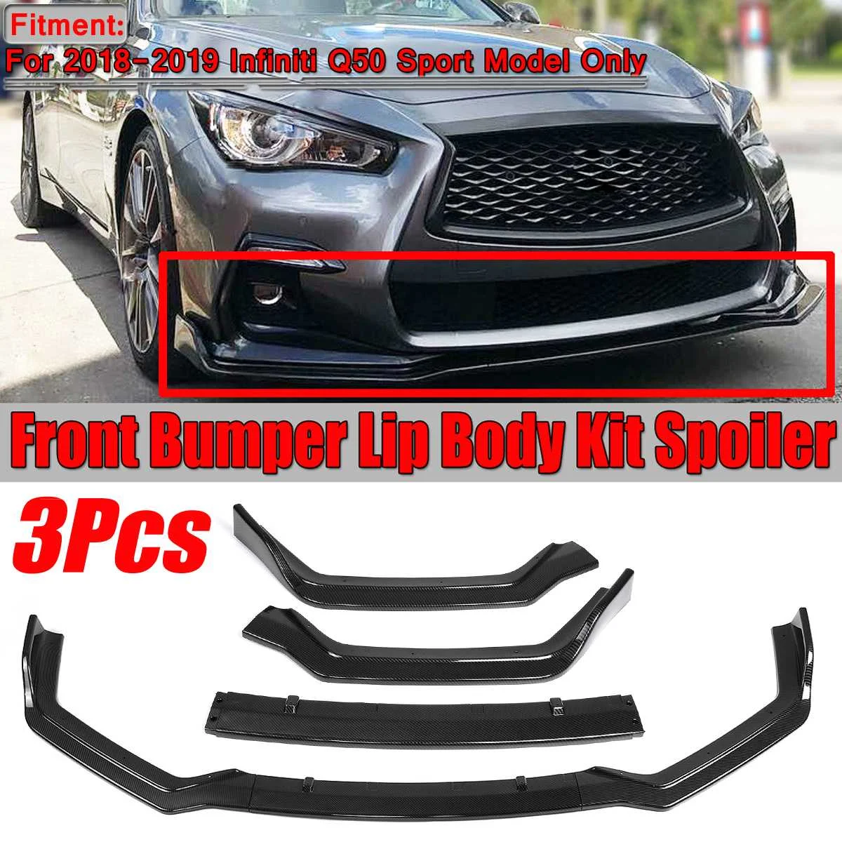 3 Color Car Front Bumper Splitter Lip Spoiler Diffuser Cover Trim Guard Protector For Infiniti Q50 2018-2019 Sport Model 3PCS
3 Color Car Front Bumper Splitter Lip Spoiler Diffuser Cover Trim Guard Protector For Infiniti Q50 2018-2019 Sport Model 3PCS