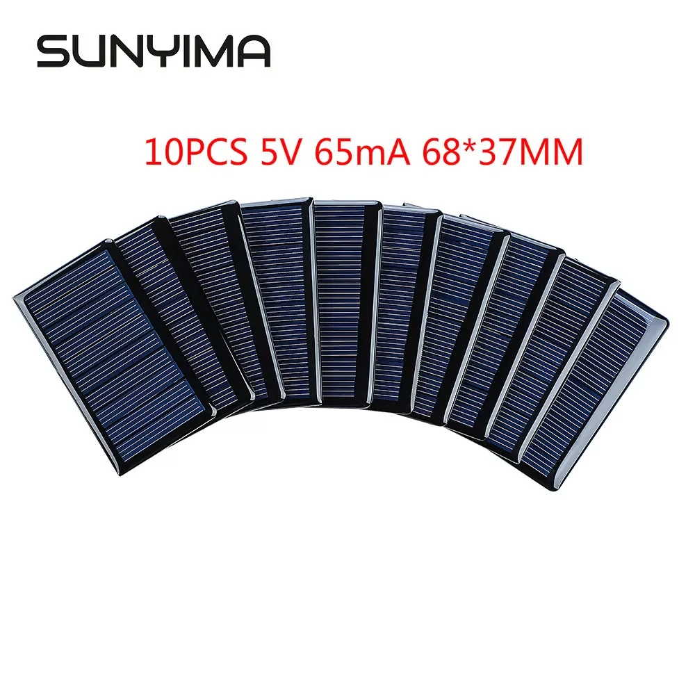 SUNYIMA 10Pcs 5V 65mA Solar Panels Polycrystalline 68x37mm Mini Sunpower Solar Cells DIY Photovoltaic Panel for Battery Charger
SUNYIMA 10Pcs 5V 65mA Solar Panels Polycrystalline 68x37mm Mini Sunpower Solar Cells DIY Photovoltaic Panel for Battery Charger