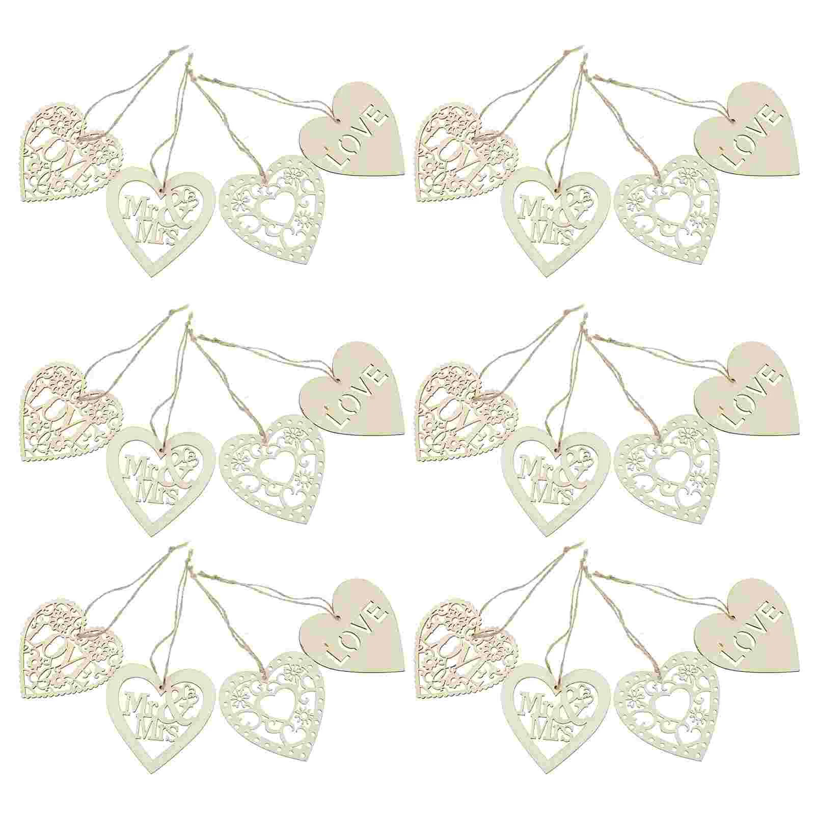 

4 Sets Valentine's Day Ornaments Wooden Slices Unfinished Heart Shaped Crafts Hearts Decor Sign Blank Chip Pendant DIY