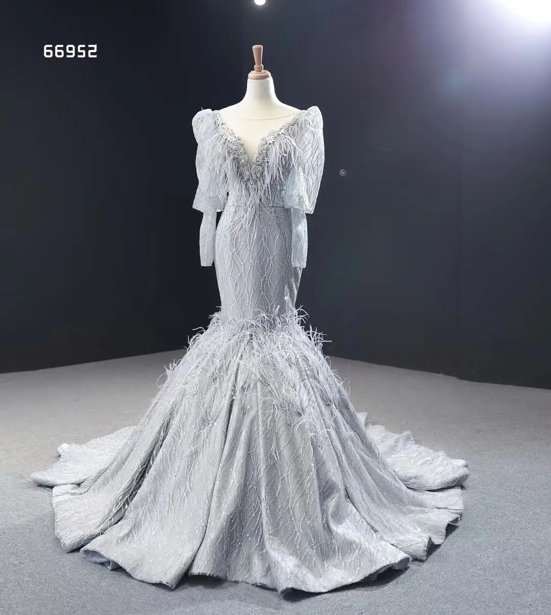 Aoliweiya Bridal #66952 Mermaid Gray Sleeve Evening Dress 
Aoliweiya Bridal #66952 Mermaid Gray Sleeve Evening Dress