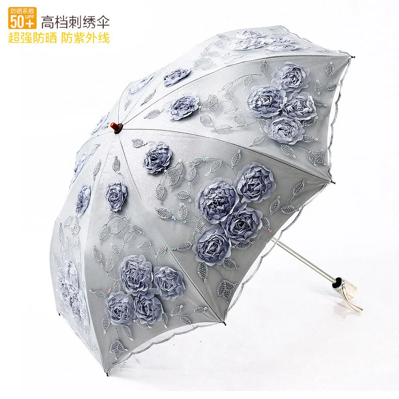 High grade embroidered sunscreen UV proof lace embroidered double-layer black glue two fold sunshade female Princess umbrella
High grade embroidered sunscreen UV proof lace embroidered double-layer black glue two fold sunshade female Princess umbrella