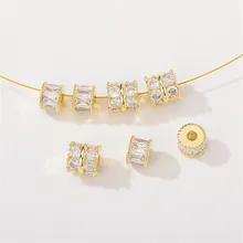 14K Gold Wrapped Zircon Snowflake Gear Road Passage Through Beads Bucket Beads Pendant DIY Bracelet Necklace Jewelry Accessories