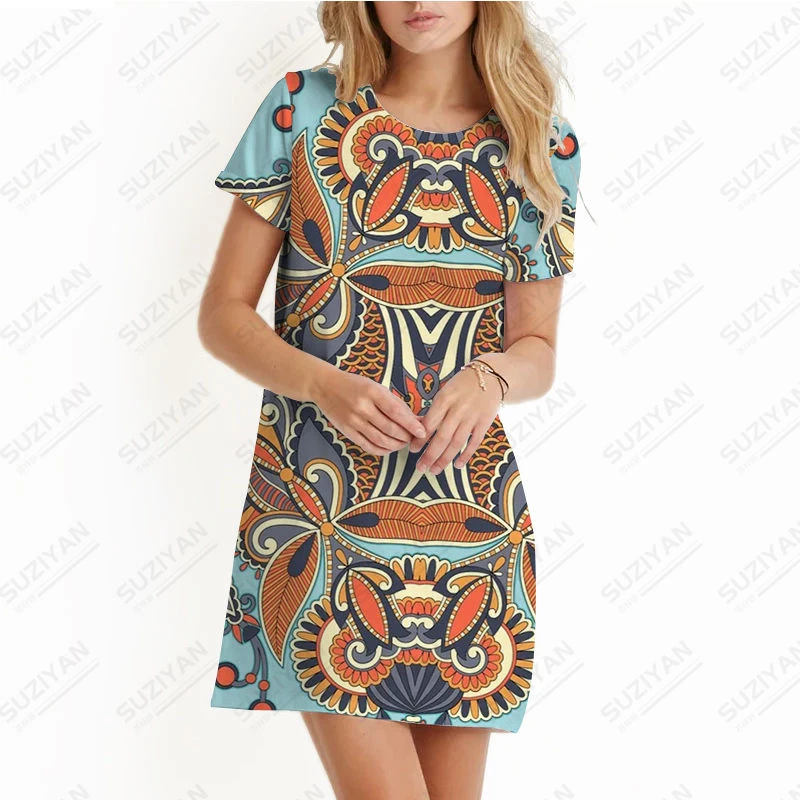 Fashion New Spring Summer Women's Dress Vintage Colorful Print Beach Skirt Commuter Casual Round Neck Short Sleeve A-line Dress
Fashion New Spring Summer Women's Dress Vintage Colorful Print Beach Skirt Commuter Casual Round Neck Short Sleeve A-line Dress