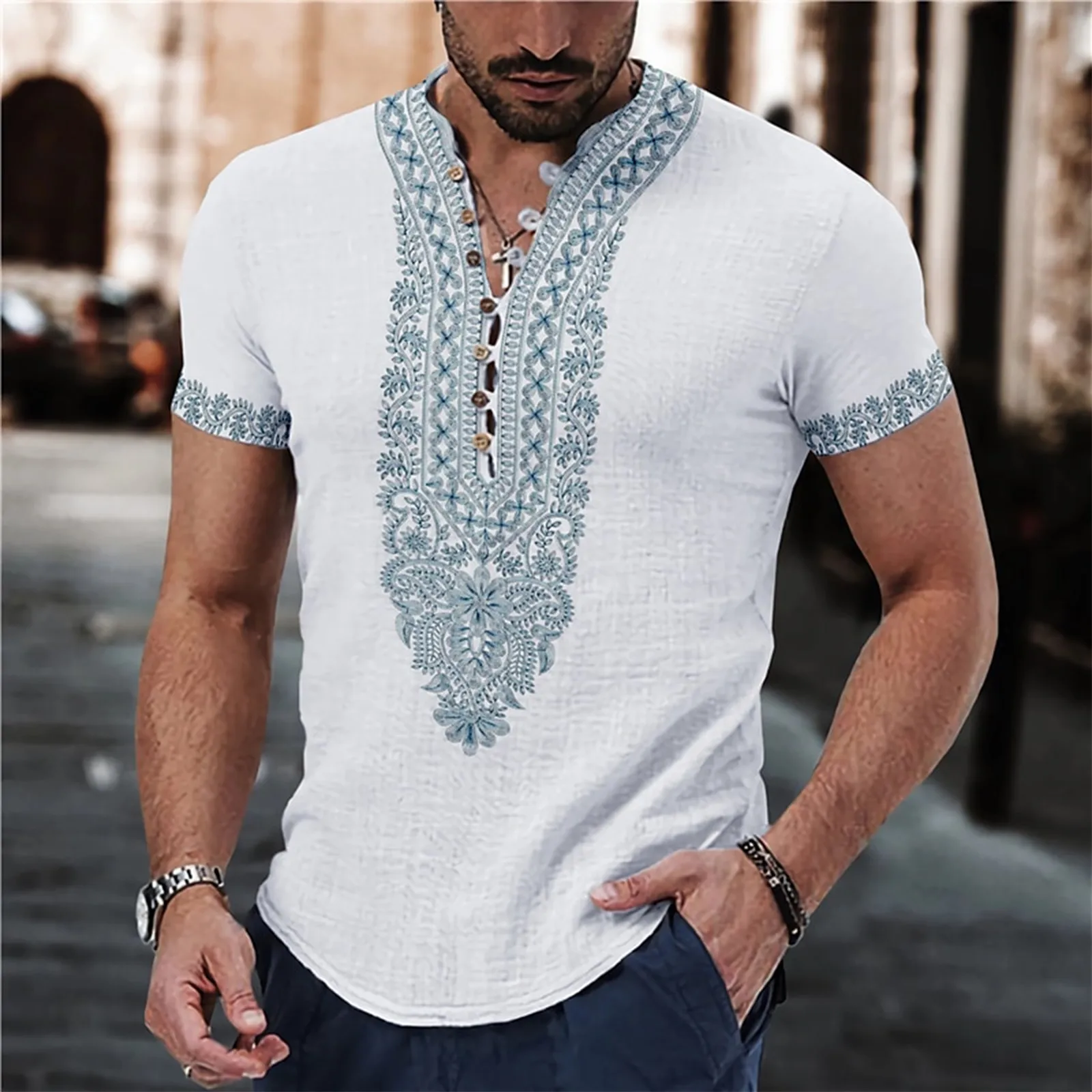 Ethnic Print Clothing Apparel Fashion Streetwear Men's Shirt Floral Graphic Prints Casual Stand Collar Outdoor Street Short Sle
Ethnic Print Clothing Apparel Fashion Streetwear Men's Shirt Floral Graphic Prints Casual Stand Collar Outdoor Street Short Sle