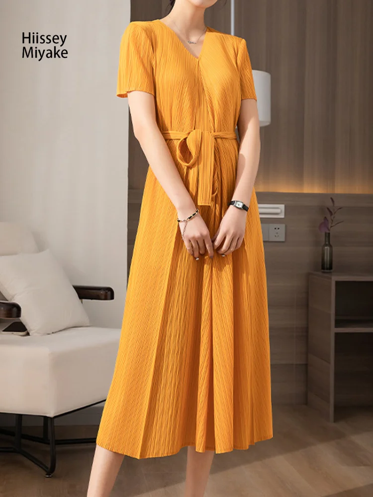 HiIssey Miyake Spring Pleat Models Fashion Design Lace-up Slim Casual Long Skirt Women Style Solid Color V-neck A-line Dresses
HiIssey Miyake Spring Pleat Models Fashion Design Lace-up Slim Casual Long Skirt Women Style Solid Color V-neck A-line Dresses