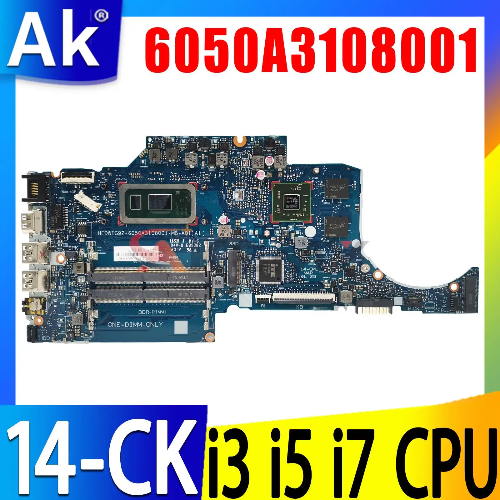 

For HP 14-CK 14-CF 14-CR 14S-CF 14S-CR 240 G7 Laptop Motherboard 6050A3108001 Mainboard I3 I5 I7 10th Gen CPU V2G