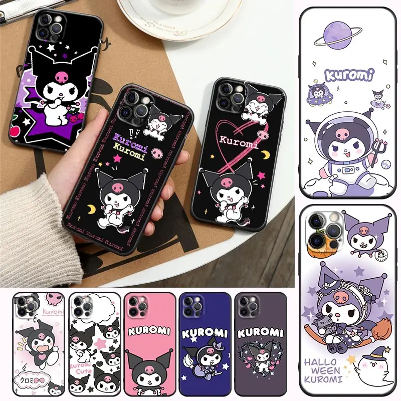 

Cute kuromi Hello Kitty Funny Cartoon Phone Case For Apple iPhone14 13 12 11 Pro Max 8 7 SE XR XS Plus Black Cover Fundas Shell