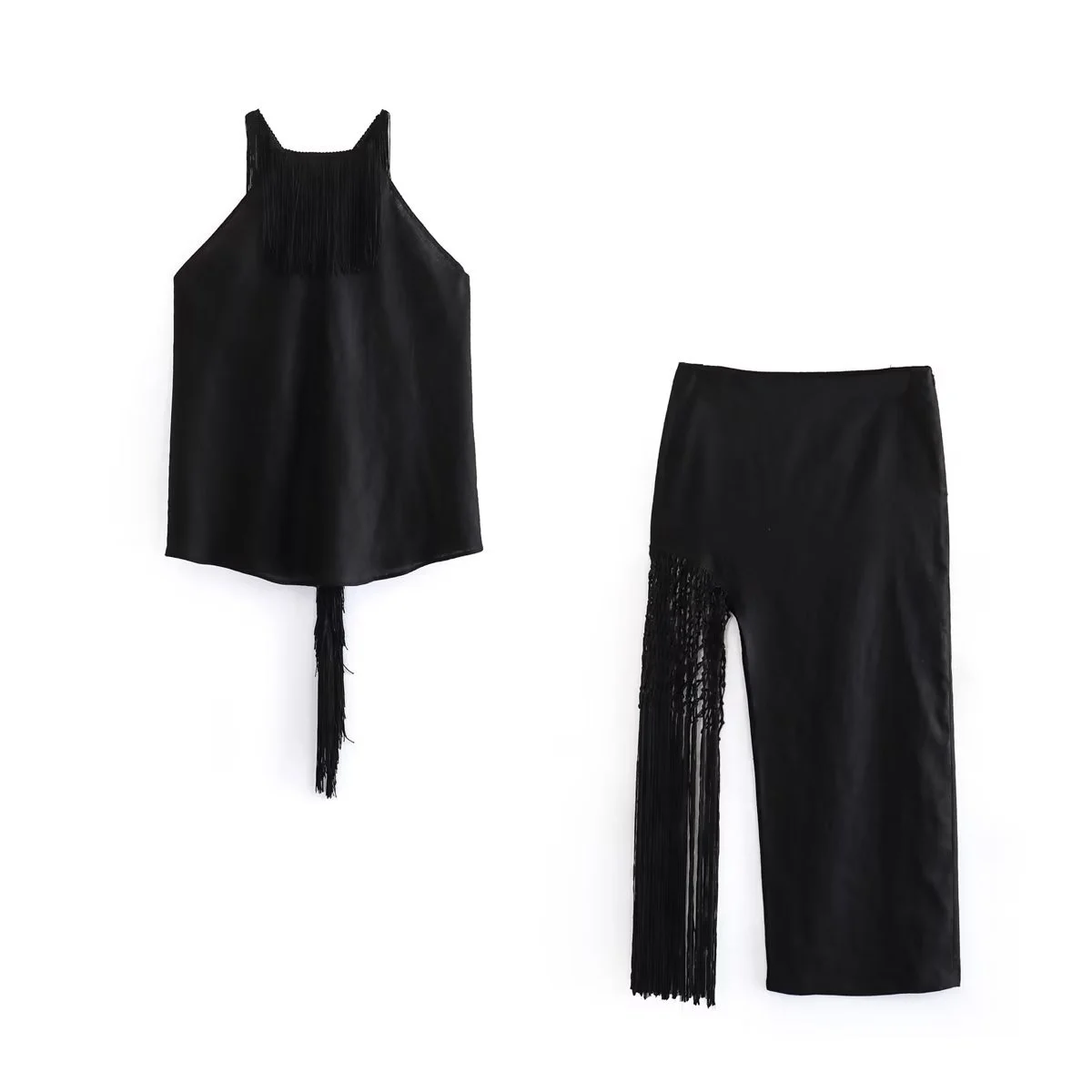 Black Tassel Halter Top and Skirt Women Skirts Set Linen Textured Tops Elegant 2 Piece Set Summer Chic Lady Female 2023 New
Black Tassel Halter Top and Skirt Women Skirts Set Linen Textured Tops Elegant 2 Piece Set Summer Chic Lady Female 2023 New