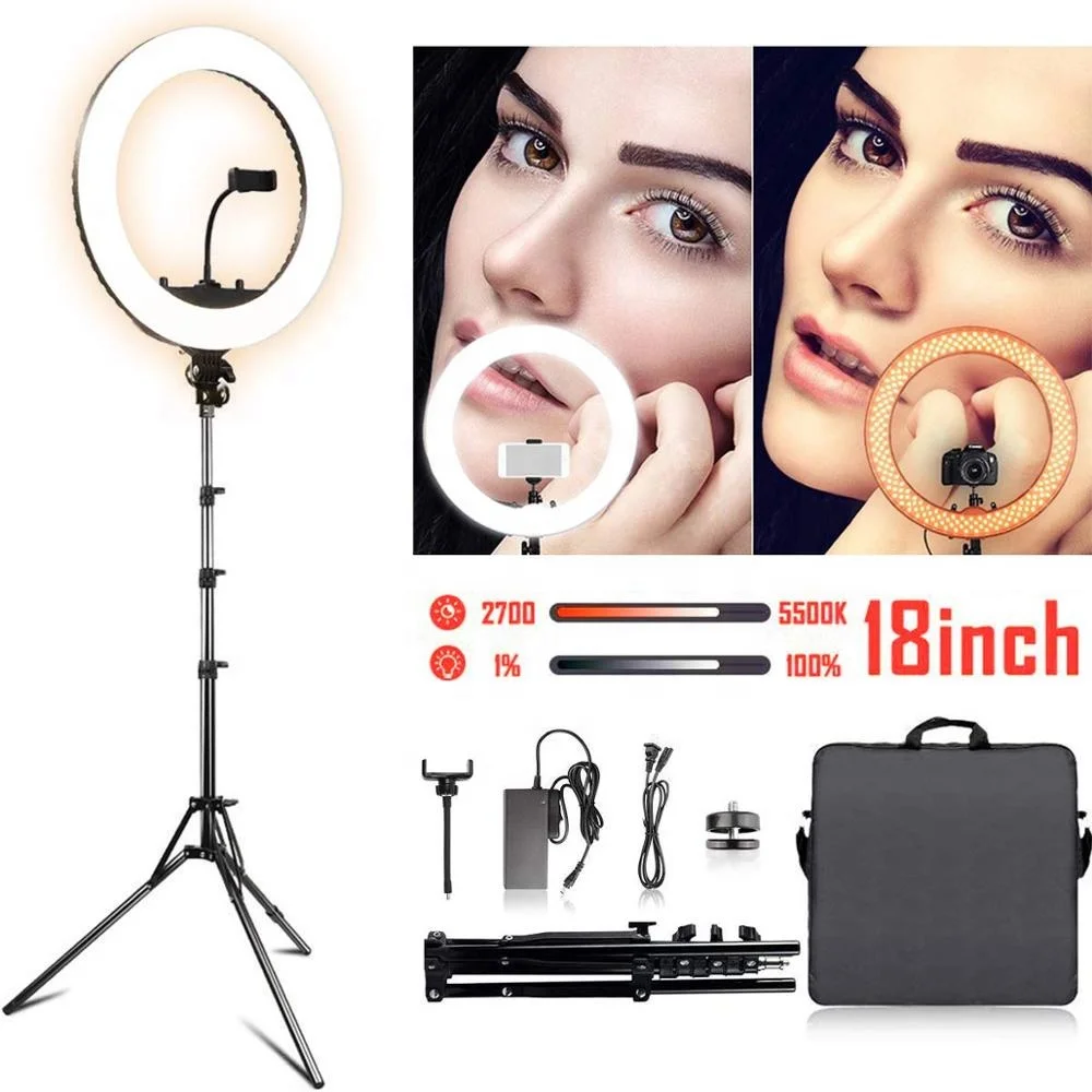 18" Selfie Ring Light with Tripod Stand & Cell Phone Holder for Live Stream/Makeup | Dimmable Mini Floor Table Camera Ringlight
18" Selfie Ring Light with Tripod Stand & Cell Phone Holder for Live Stream/Makeup | Dimmable Mini Floor Table Camera Ringlight