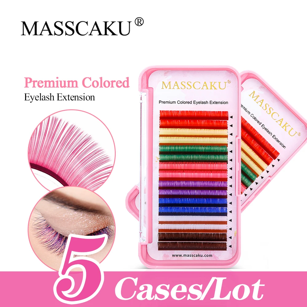 

MASSCAKU 5Cases/lot Premium Russian Volume Colorful Eyelashes Faux Mink Classic Natural Soft Individual Lashes Extension