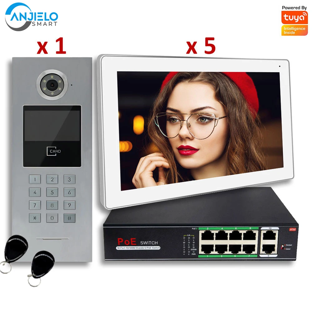 

Wifi Ip Video Intercom with Poe Switch Support Phone Tuya App Password Rfid Multi Unit Apartment Doorbell System Videocitofono