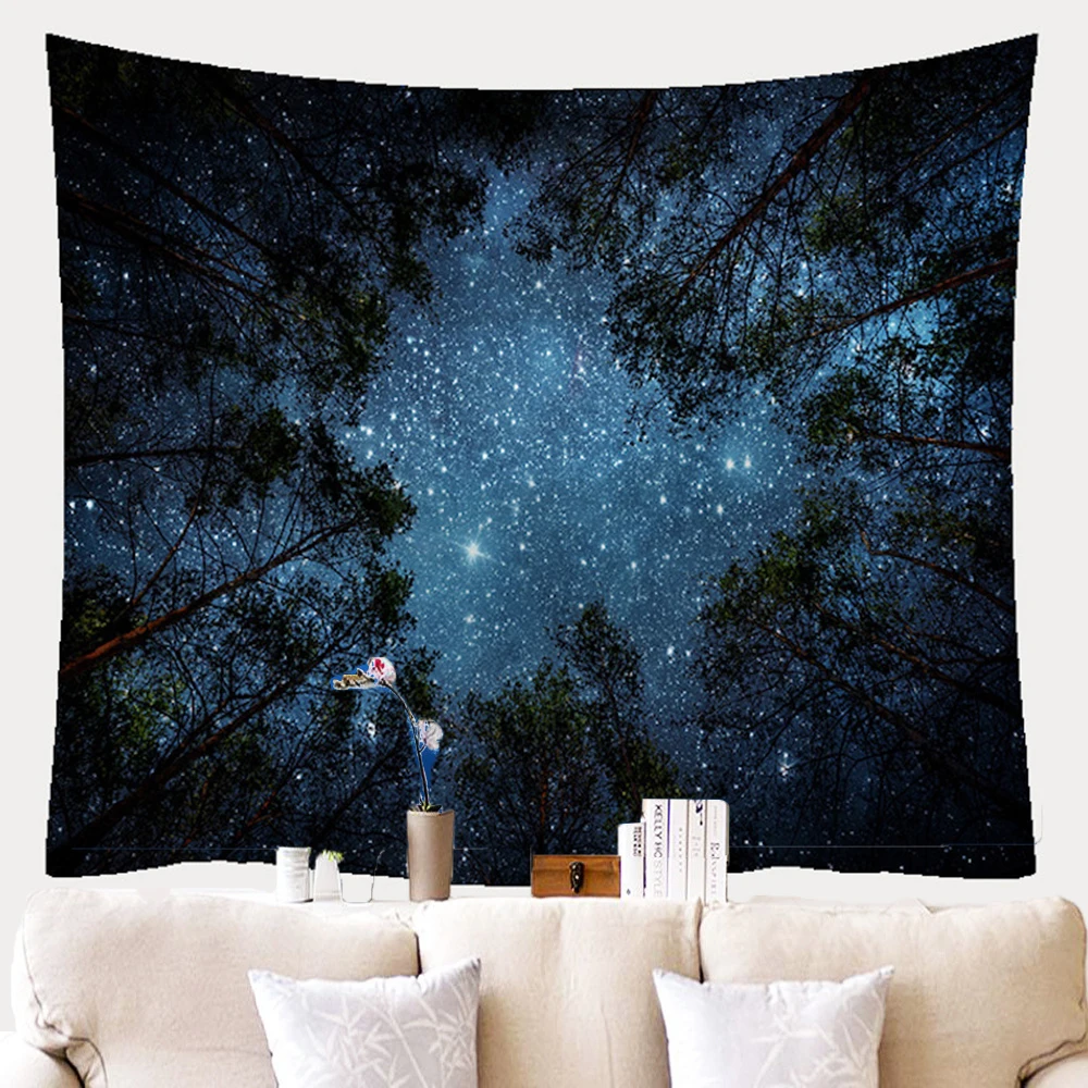 

Forest Trees Tapestry Wall Hanging Hippie Boho Home Dorm Decoration Starry Sky Background Wall Cloth Tapestries Beauty Homeware