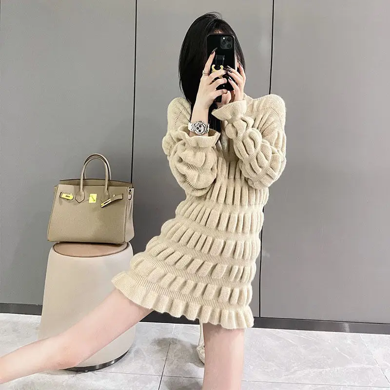Dress Women Long Sleeves High-Neck Elastic Midi Dress Fashion Elegant Chic Lady Knitted Sweater Short Dresses Women Femme T124
Dress Women Long Sleeves High-Neck Elastic Midi Dress Fashion Elegant Chic Lady Knitted Sweater Short Dresses Women Femme T124