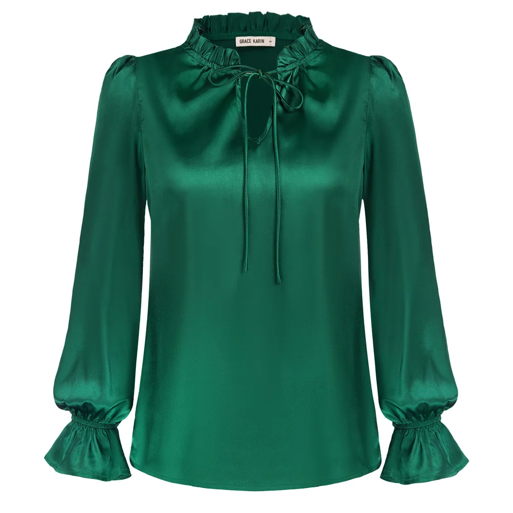 GK Women's Tops Satin Silk Ruffled Stand Collar Drawstring Lace Up Blouse Long Sleeve Solid Elegant Autumn V-Neck Pullover Tops
GK Women's Tops Satin Silk Ruffled Stand Collar Drawstring Lace Up Blouse Long Sleeve Solid Elegant Autumn V-Neck Pullover Tops