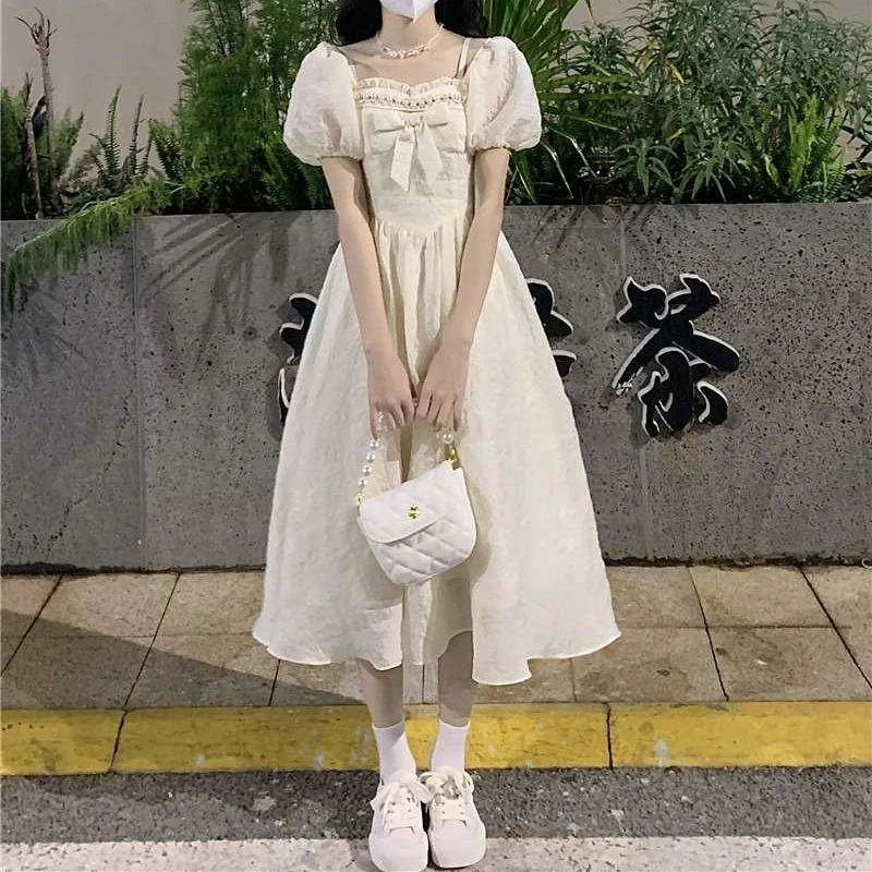 Women French Elegant Preppy Style Sweet Puff Sleeve Princess Long Dress Waist Wrapped White Dress Summer Dress 2023 New
Women French Elegant Preppy Style Sweet Puff Sleeve Princess Long Dress Waist Wrapped White Dress Summer Dress 2023 New