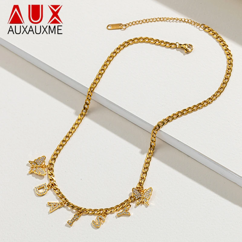 Auxauxme Custom White Stones Letter Name Necklace Stainless Steel Thick Chain DIY Butterfly Alphabet Choker Women Jewelry
Auxauxme Custom White Stones Letter Name Necklace Stainless Steel Thick Chain DIY Butterfly Alphabet Choker Women Jewelry