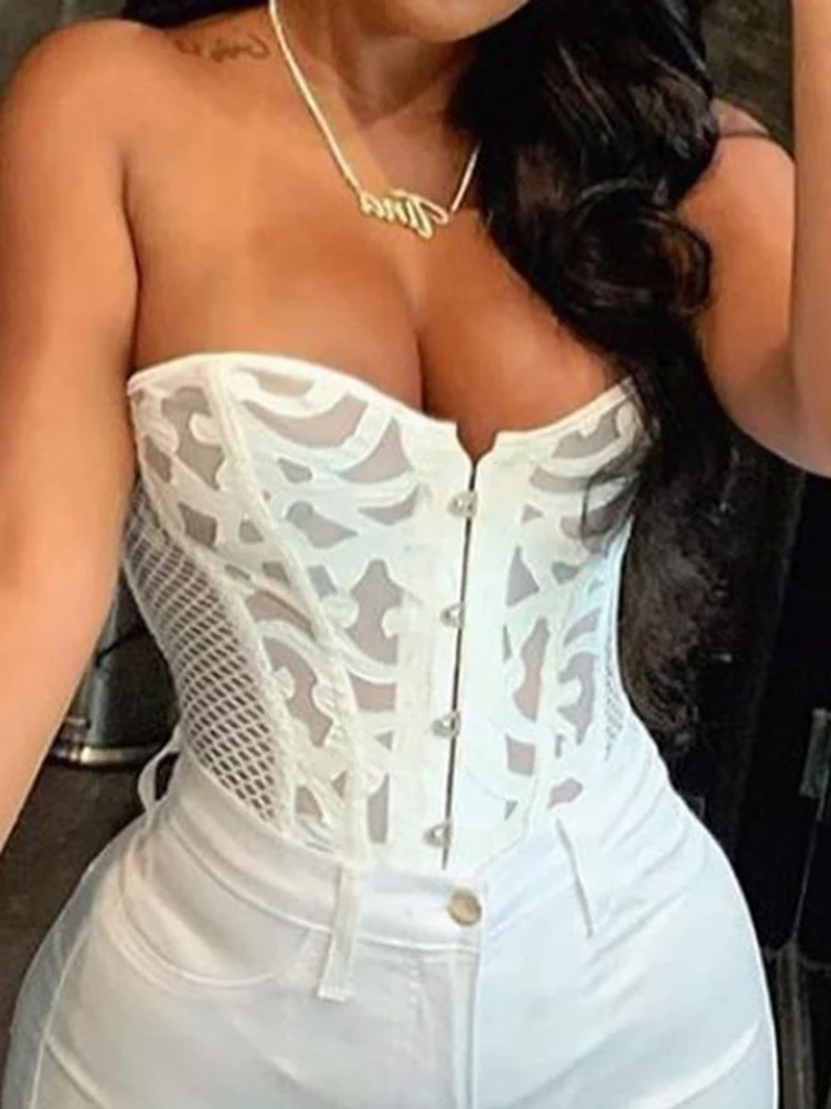 Fashion Elegant Mesh Fishnet White Tube Corset Top Lace Up Transparent Party Strapless Sexy Bustiers Ladies Corsets
Fashion Elegant Mesh Fishnet White Tube Corset Top Lace Up Transparent Party Strapless Sexy Bustiers Ladies Corsets