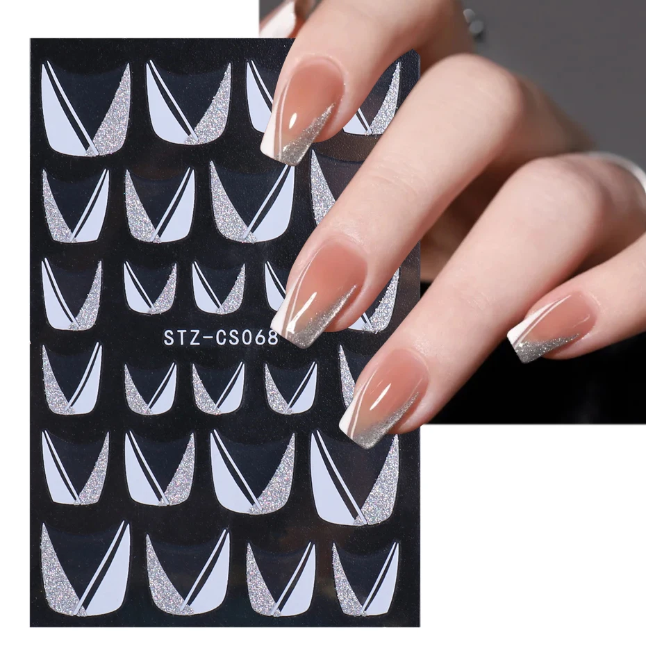 Фото Наклейки для ногтей блестящие серебристые и белые BESTZ-CS068 | Красота здоровье