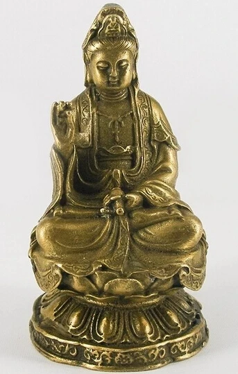 

free shipping Kwan Yin Kuan yin Bronze Sitting On Lotus Statue Figurine