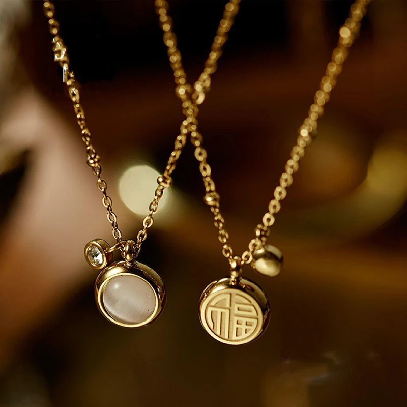 2022 New Double-sided Blessing Character Necklace Clavicle Chain Female Opal Necklace Titanium Steel Light Luxury Jewelry
2022 New Double-sided Blessing Character Necklace Clavicle Chain Female Opal Necklace Titanium Steel Light Luxury Jewelry