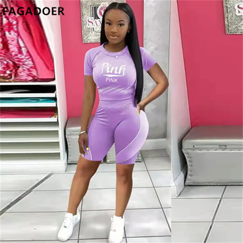 FAGADOER Casual Patchwork Pink Letter Print Women Two Piece Set New Summer Print T-Shirts+Skinny Biker Short 2pcs Sporty Outfits
FAGADOER Casual Patchwork Pink Letter Print Women Two Piece Set New Summer Print T-Shirts+Skinny Biker Short 2pcs Sporty Outfits