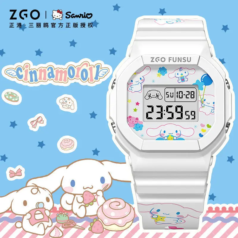 

Original ZGO Sanrio Joint Anime Watch Cinnamoroll Hello Kitty Simple Waterproof Luminous Square Electronic Watch Boy Girl Gifts