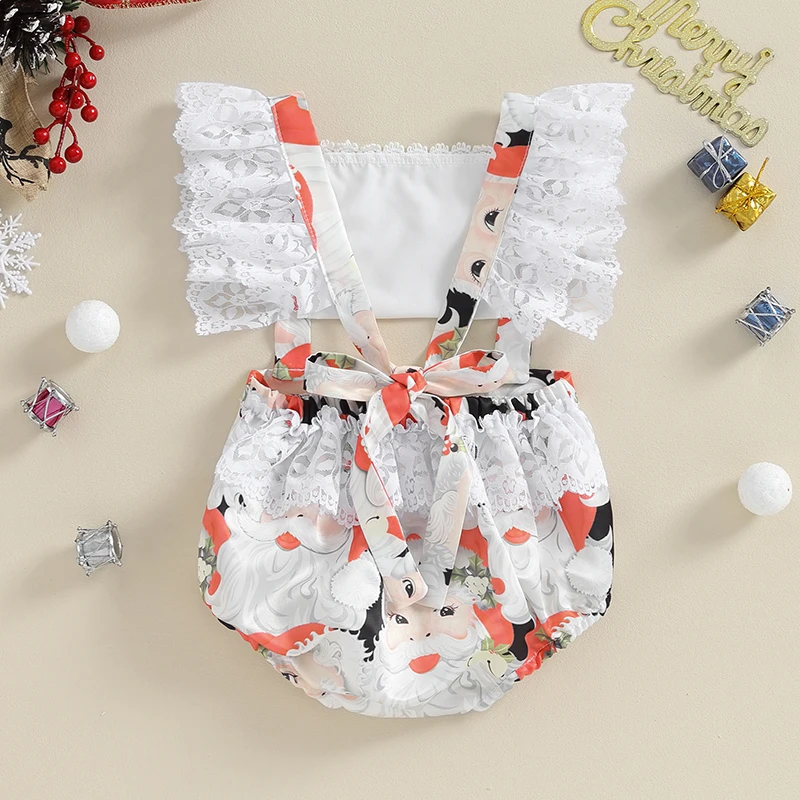 Infant Baby Girl Christmas Romper Santa Claus Print Lace Flying Sleeve Square-Neck Jumpsuit Cute Festival Outfit 
Infant Baby Girl Christmas Romper Santa Claus Print Lace Flying Sleeve Square-Neck Jumpsuit Cute Festival Outfit