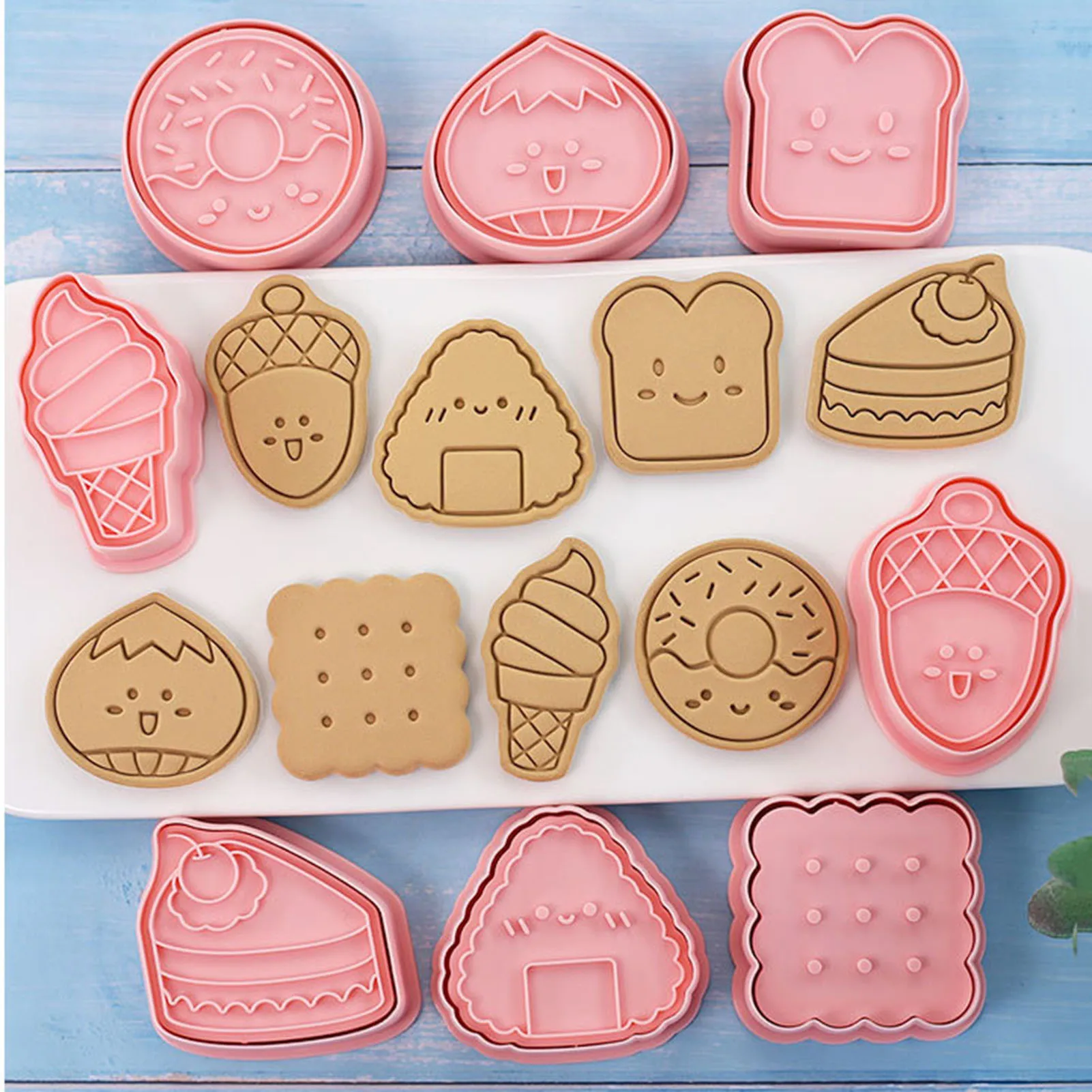 8Pcs Snack Style Cookie Cutter Mold Set Cartoon Ice Cream Onigiri Toast Shape Biscuit Press Mold Cookie Stamp Fondant Stencil
8Pcs Snack Style Cookie Cutter Mold Set Cartoon Ice Cream Onigiri Toast Shape Biscuit Press Mold Cookie Stamp Fondant Stencil