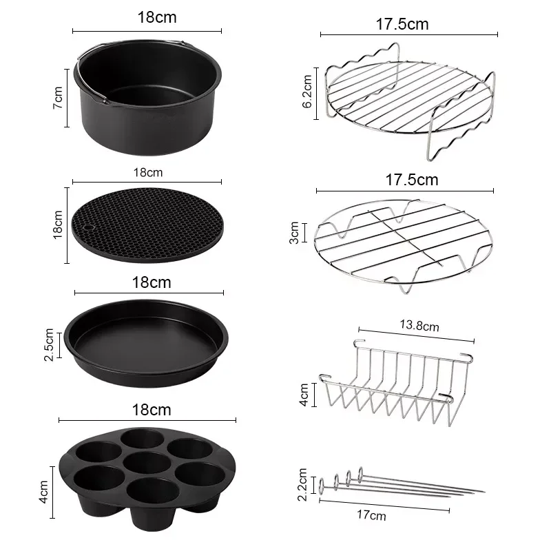 Air Fryer Accessories 7 Inch for Gowise Phillips Cozyna and Secura, Set of 8, Fit all Airfryer electric fryer 5.3QT to 5.8QT
Air Fryer Accessories 7 Inch for Gowise Phillips Cozyna and Secura, Set of 8, Fit all Airfryer electric fryer 5.3QT to 5.8QT