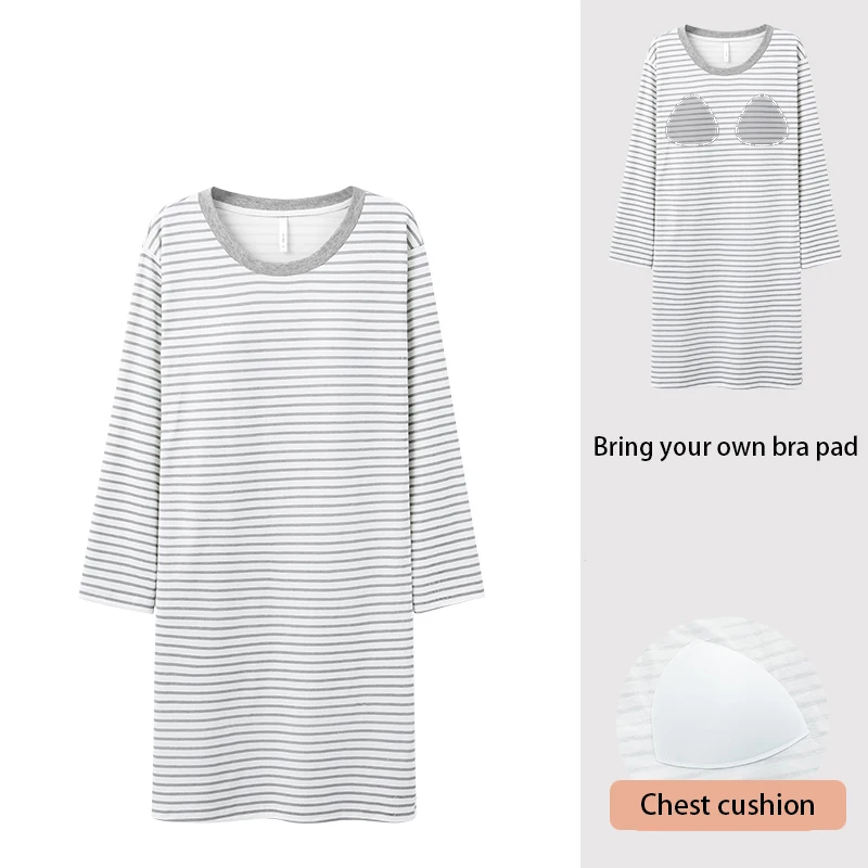 Autumn New Women's Long Sleeve Stripe Cushion Nightdress Women's Knitted Cotton Round Neck Casual Loose Pocket Home Dress
Autumn New Women's Long Sleeve Stripe Cushion Nightdress Women's Knitted Cotton Round Neck Casual Loose Pocket Home Dress