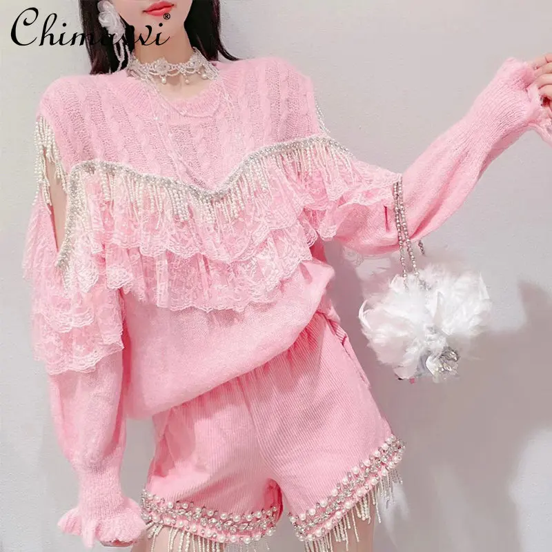 Sweet Off-the-Shoulder Sweater Spring New Korean Style Sweet Heavy Beads Tassel Pullover Elegant Loose Slimming Top for Women
Sweet Off-the-Shoulder Sweater Spring New Korean Style Sweet Heavy Beads Tassel Pullover Elegant Loose Slimming Top for Women