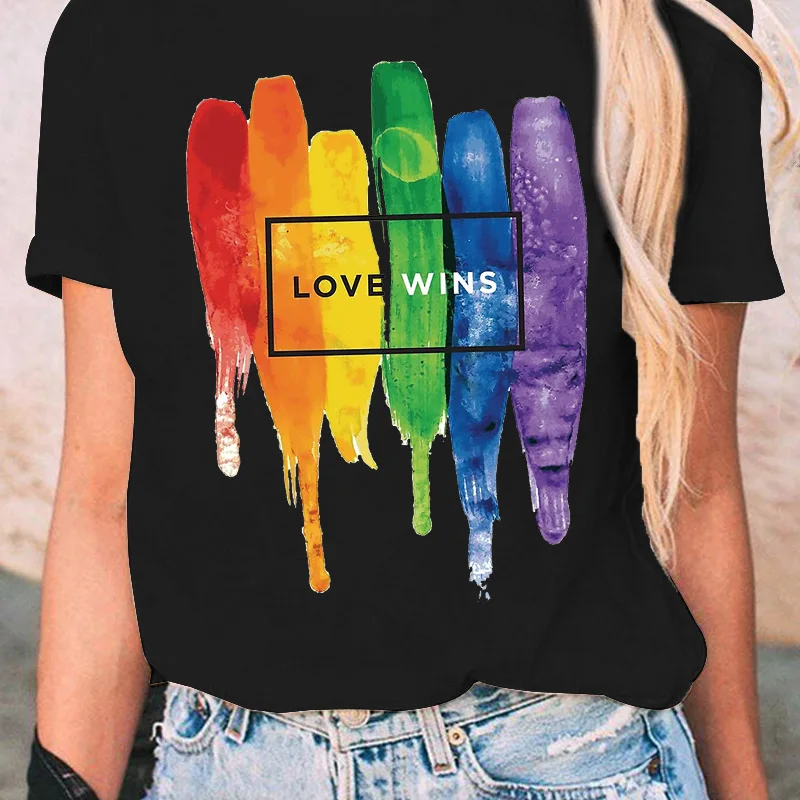 Love Wins Rainbow Printed Women's T-Shirt Cartoon Gay Tshirt Lesbian Summer Short Sleeve T Shirt Harajuku Tops Tees Female
Love Wins Rainbow Printed Women's T-Shirt Cartoon Gay Tshirt Lesbian Summer Short Sleeve T Shirt Harajuku Tops Tees Female