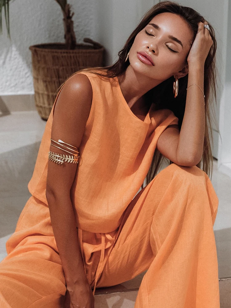 Hiloc Orange Sleeveless Cotton Pajama Sets Womens Outfits Bud Waist Women's Home Clothes Drawstring Crop Tops Women Sleepwear
Hiloc Orange Sleeveless Cotton Pajama Sets Womens Outfits Bud Waist Women's Home Clothes Drawstring Crop Tops Women Sleepwear