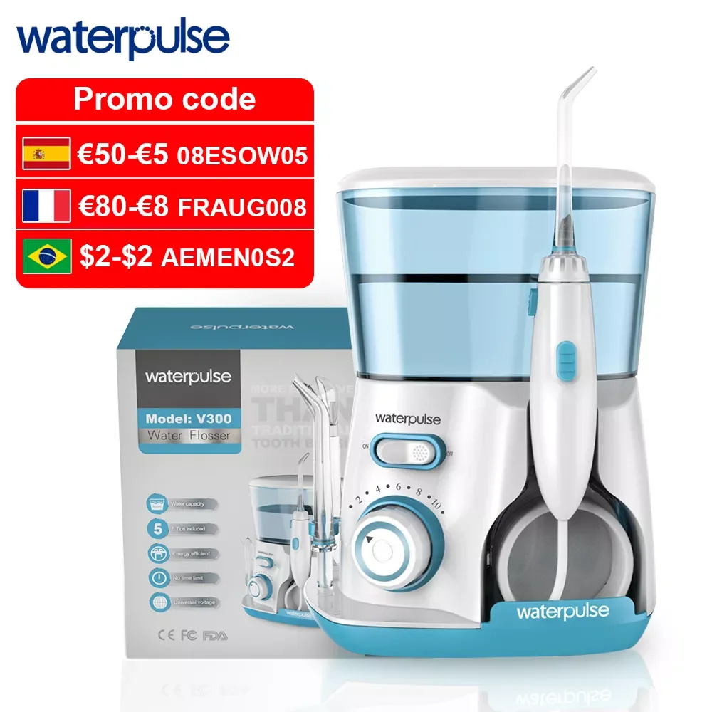 Waterpulse V300G Oral Irrigator 5pcs Tips Dental Water Flosser Electric Cleaner 800ml Oral Hygiene Dental Flosser Water Flossing
Waterpulse V300G Oral Irrigator 5pcs Tips Dental Water Flosser Electric Cleaner 800ml Oral Hygiene Dental Flosser Water Flossing