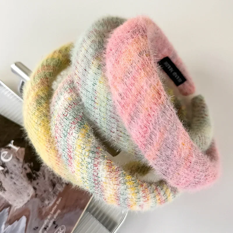 

New Gentle Autumn Winter Furry Elegant Knitting Headband Sweet Sponge Wide Hair Hoop for Women Girls Fashion Hairband Headdress