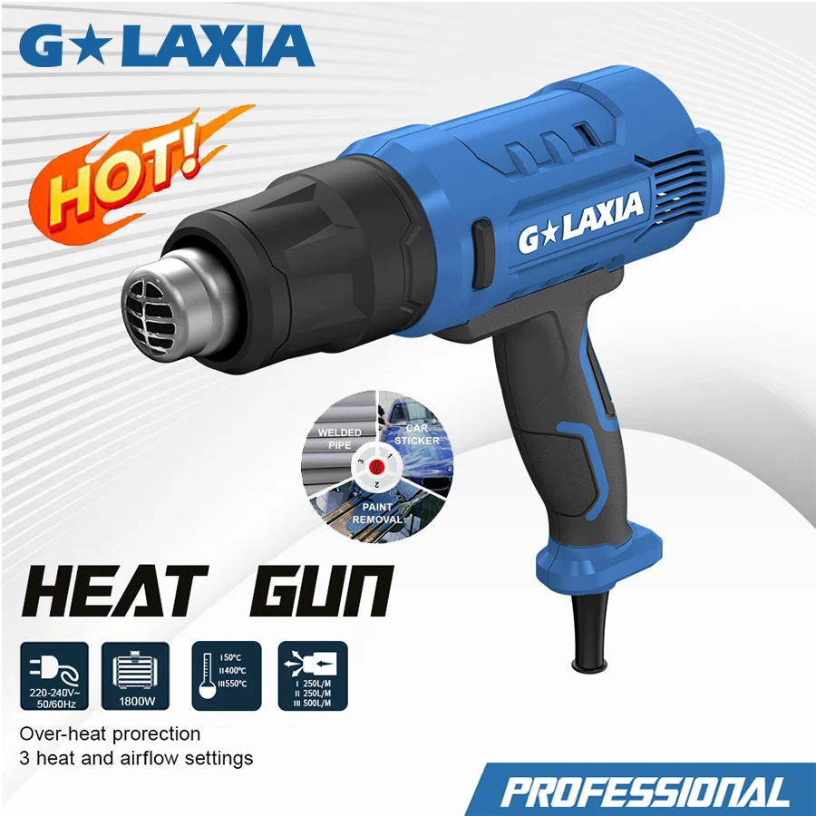 GALAXIA 220V 1800W Heat Gun Max 600° Hot Air Machine With Over-heat Protection 3 Temperature Modes Industrial Home Hair Dryer
GALAXIA 220V 1800W Heat Gun Max 600° Hot Air Machine With Over-heat Protection 3 Temperature Modes Industrial Home Hair Dryer