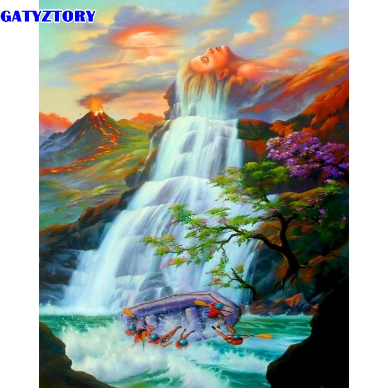 

GATYZTORY Waterfall Scenery Painting By Numbers 60x75cm Framed DIY Oil Picture By Number Home Decoration Adults Crafts