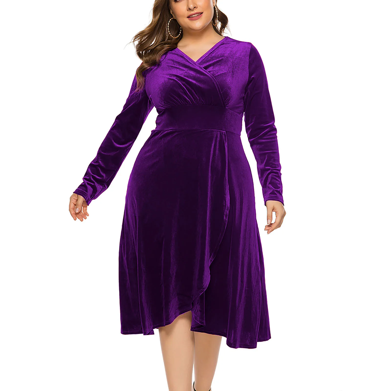 Plus Size Womens Long Sleeve Velvet Dress V-neck Cocktail Party Wrap Dress Elegant Lady Spring Evening Party Dresses Outfits A50
Plus Size Womens Long Sleeve Velvet Dress V-neck Cocktail Party Wrap Dress Elegant Lady Spring Evening Party Dresses Outfits A50
