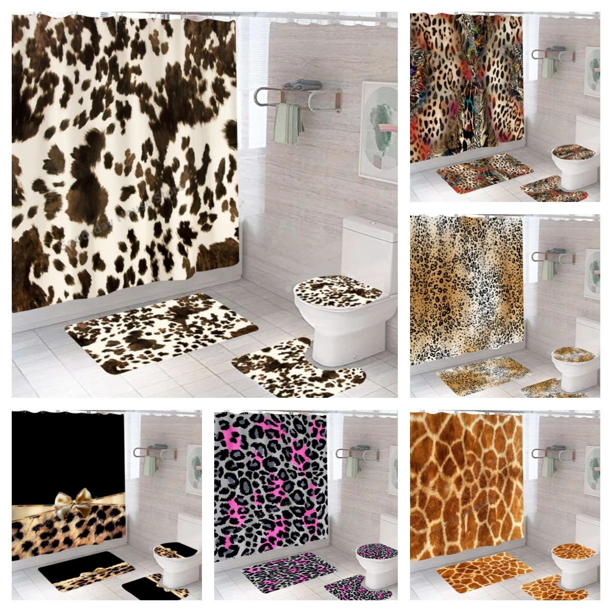 Leopard Print Bath Shower Curtain Toilet Lid Cover Mat Carpet And Rugs Bath 3D Bathroom Decor Washable Fabric Cortinas De ducha
Leopard Print Bath Shower Curtain Toilet Lid Cover Mat Carpet And Rugs Bath 3D Bathroom Decor Washable Fabric Cortinas De ducha