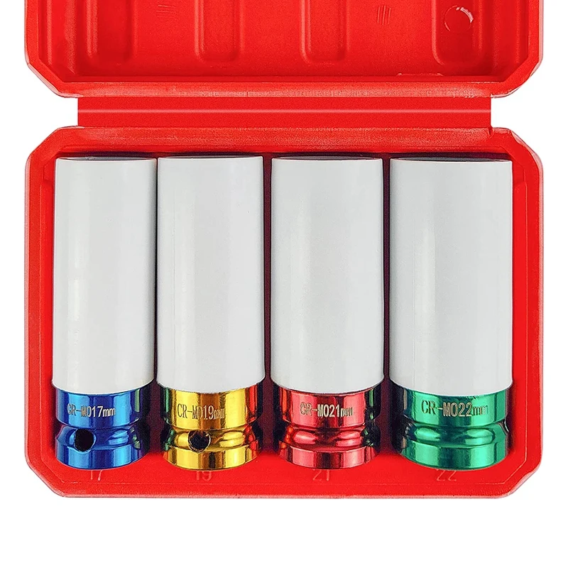 4 Pcs 1/2 Inch Lug Nut Socket Set, Drive Wheel Protector Thin Wall Deep Impact Socket Set, 6 Point, Metric
4 Pcs 1/2 Inch Lug Nut Socket Set, Drive Wheel Protector Thin Wall Deep Impact Socket Set, 6 Point, Metric