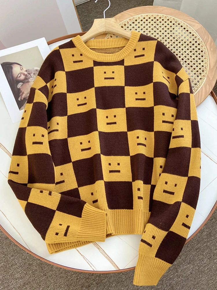 O-Neck Women's Winter Sweaters Plaid Casual Loose Long Sleeve Pullover Knit Contrast Color Design Fashion Women Sweaters 2023
O-Neck Women's Winter Sweaters Plaid Casual Loose Long Sleeve Pullover Knit Contrast Color Design Fashion Women Sweaters 2023