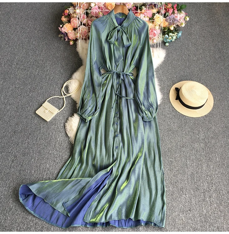 Spring Glossy Satin Sleeved Casual Long Dress Bow Collar Long Sleeved Wash Strings A-line Loose Autumn Dress
Spring Glossy Satin Sleeved Casual Long Dress Bow Collar Long Sleeved Wash Strings A-line Loose Autumn Dress